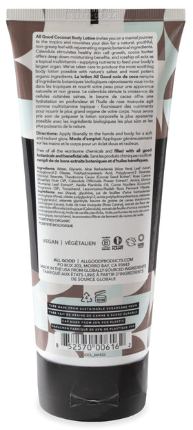 All Good Body Lotion Coconut packaging made from sugarcane resin.
