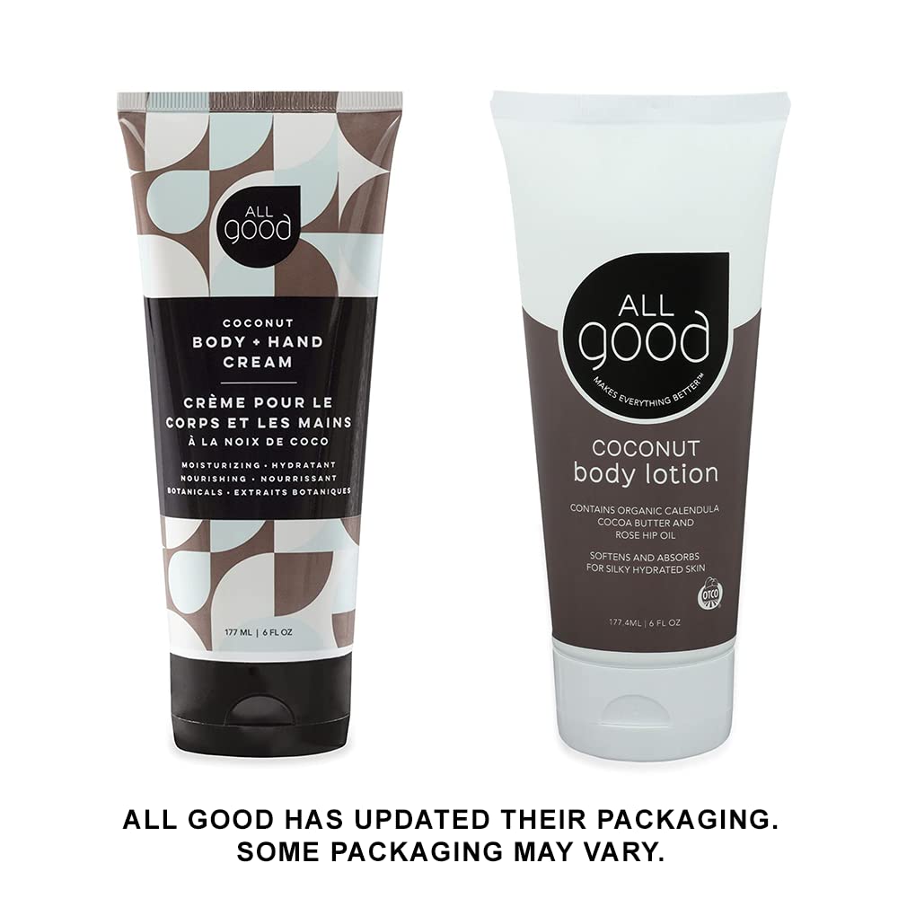 All Good Body Lotion Coconut texture swatch showing creamy, non-greasy finish.