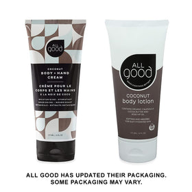 All Good Body Lotion Coconut texture swatch showing creamy, non-greasy finish.