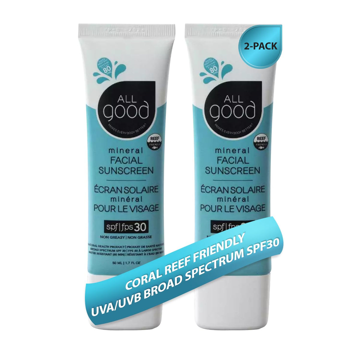 All Good facial mineral sunscreen lotion bottle front with SPF 30 for daily protection