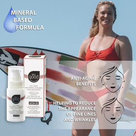 All Good lightly tinted SPF 50 sunscreen blending easily on skin.