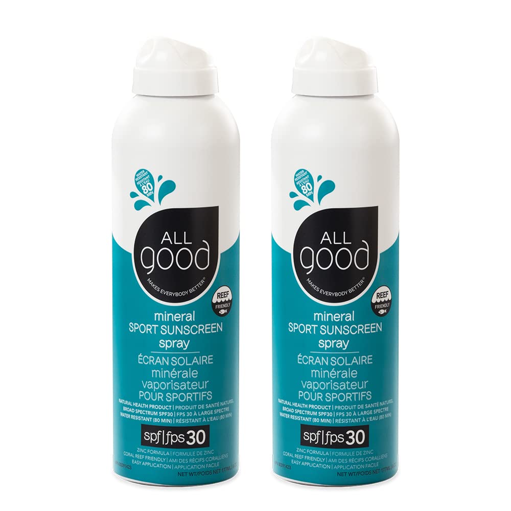 All Good Sport Sunscreen Spray bottle front showing compact reef-friendly SPF 30 protection
