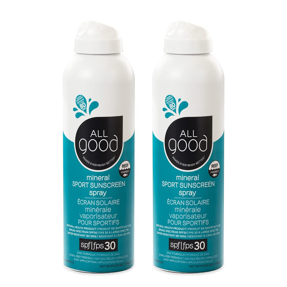 All Good Sport Sunscreen Spray bottle front showing compact reef-friendly SPF 30 protection