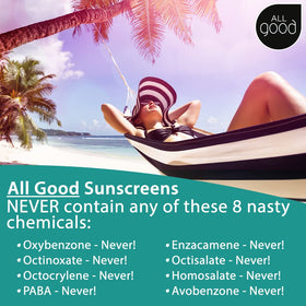 All Good reef-friendly formula with mineral actives and plant-based iron oxides.
