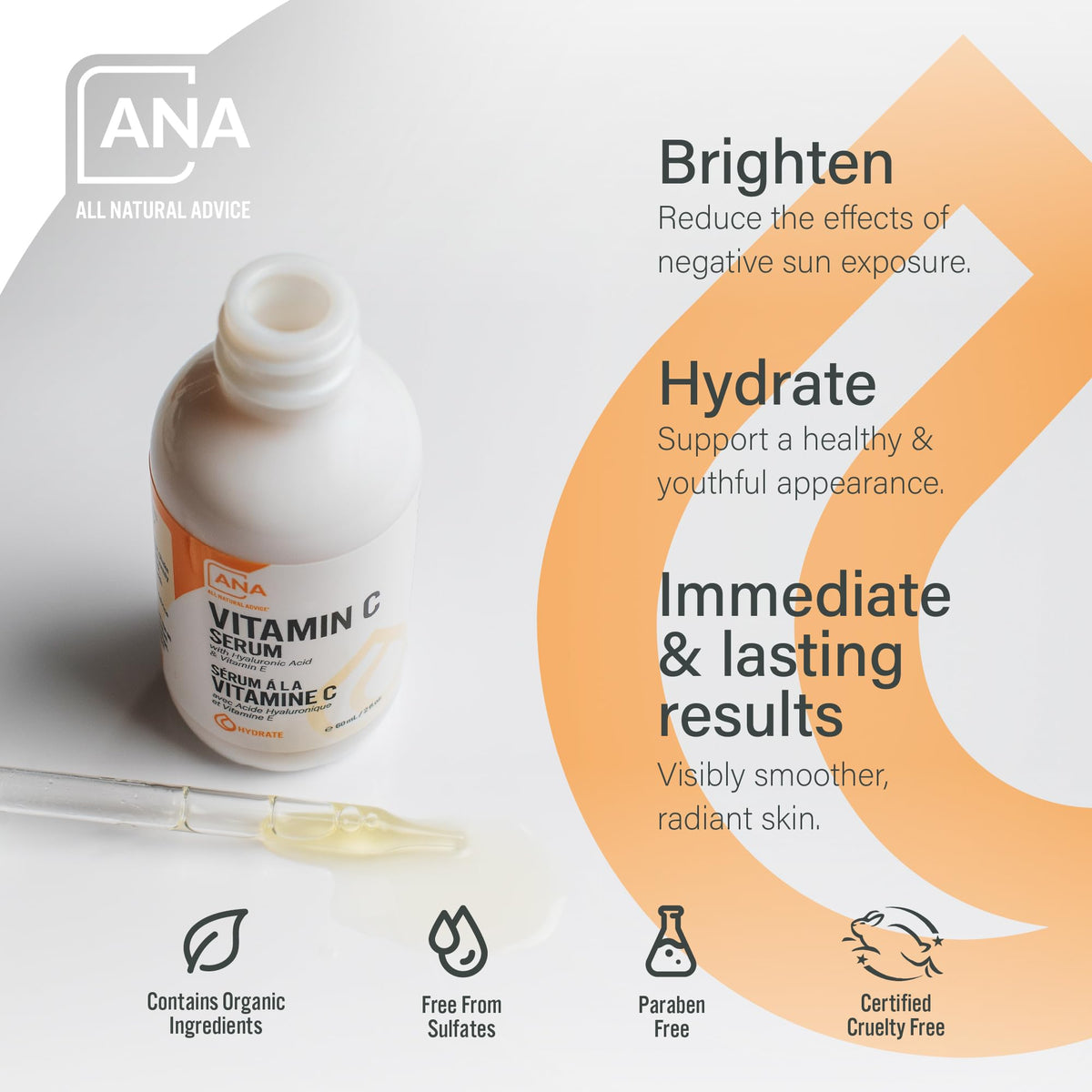 All Natural Advice Vitamin C Serum with hyaluronic acid for a smooth, hydrated feel