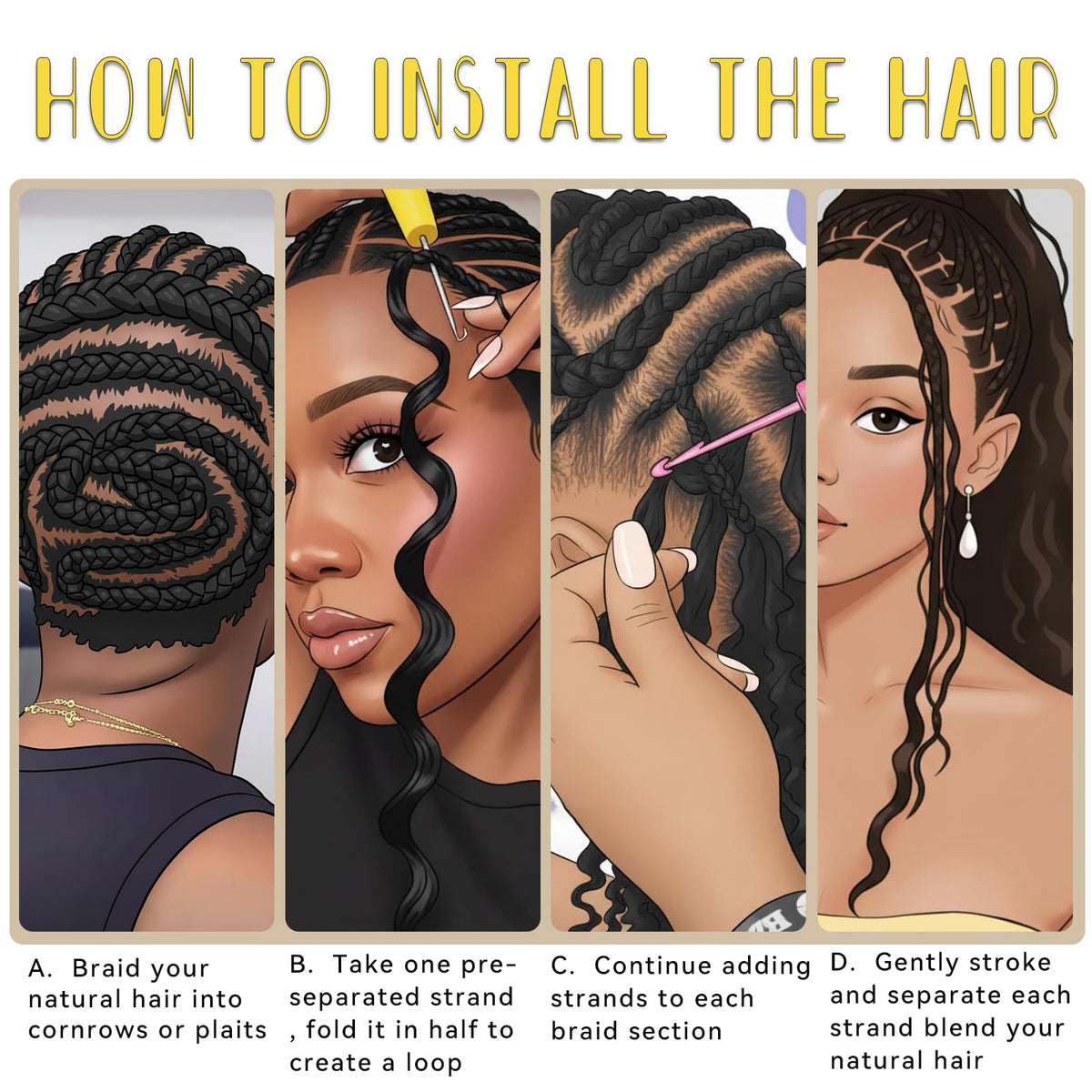 ALLBENLOS natural-look crochet hair provides a discreet blend with real hair.