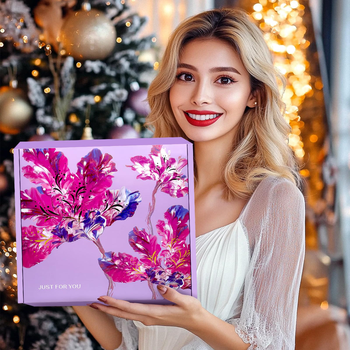 Allemu Elegant gift box with a floral cover ideal for birthdays and occasions.