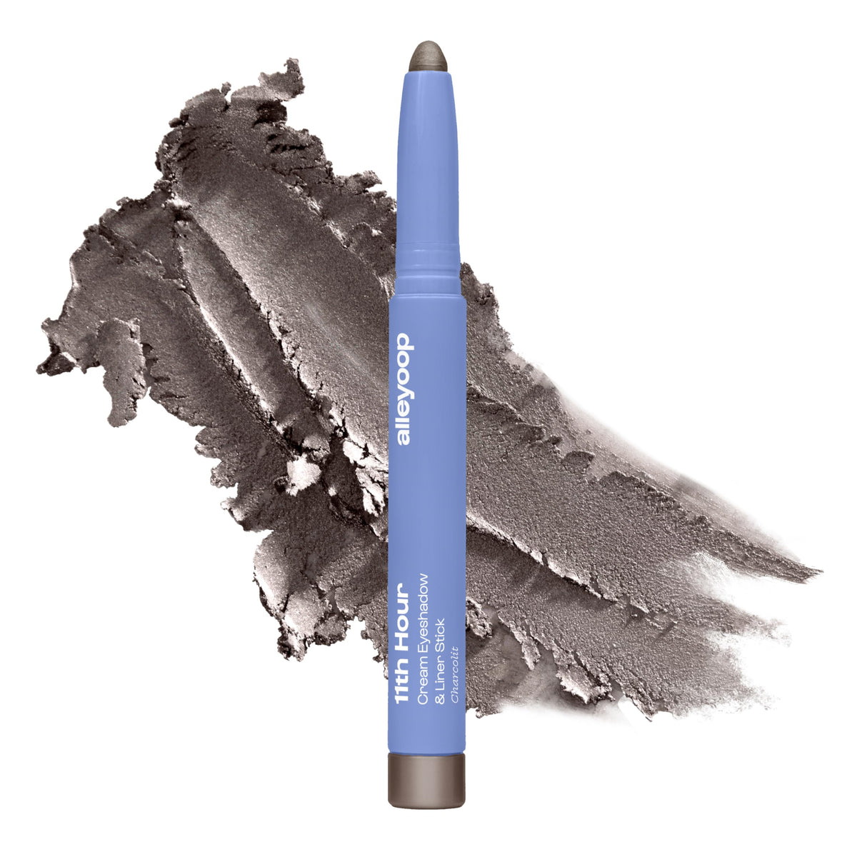 ALLEYOOP 11th Hour waterproof cream eyeshadow stick close-up showing gray shimmer for lasting wear