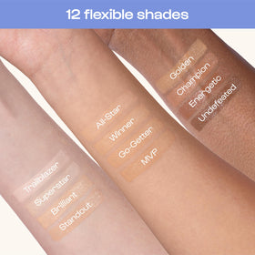 ALLEYOOP Game Face Concealer swatch shows even tone with blendable cream.