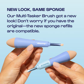 ALLEYOOP Multi-Tasker blending sponge in use, easy blending for cream, liquid, and powder makeup.