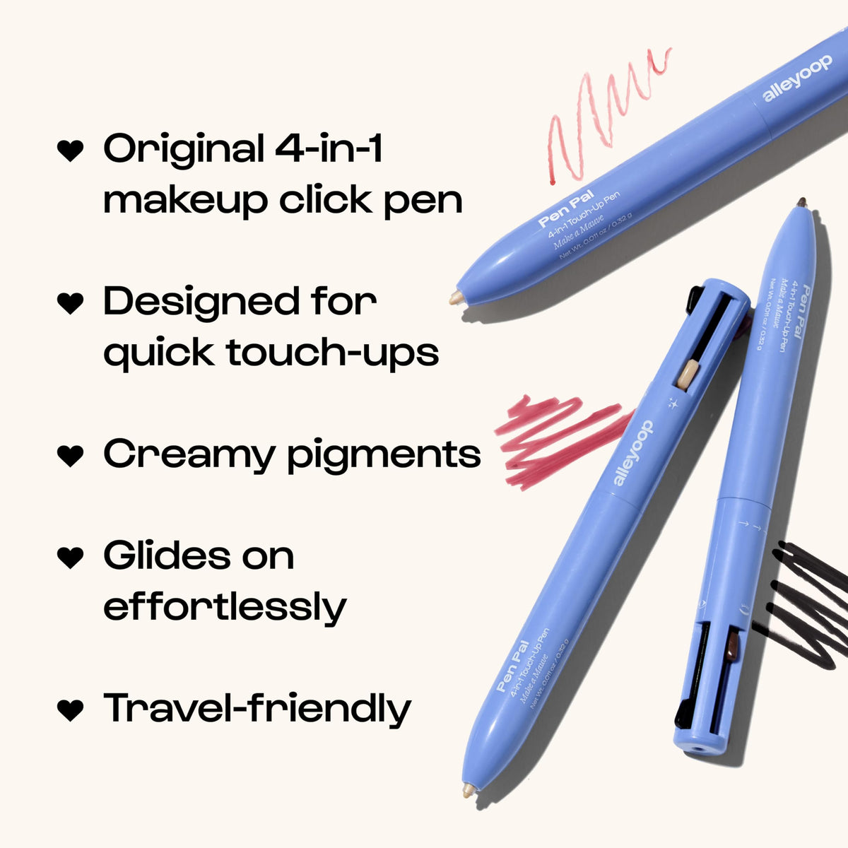 Alleyoop Pen Pal lip liner 4-in-1 pen offers bold color and portable touch-ups.