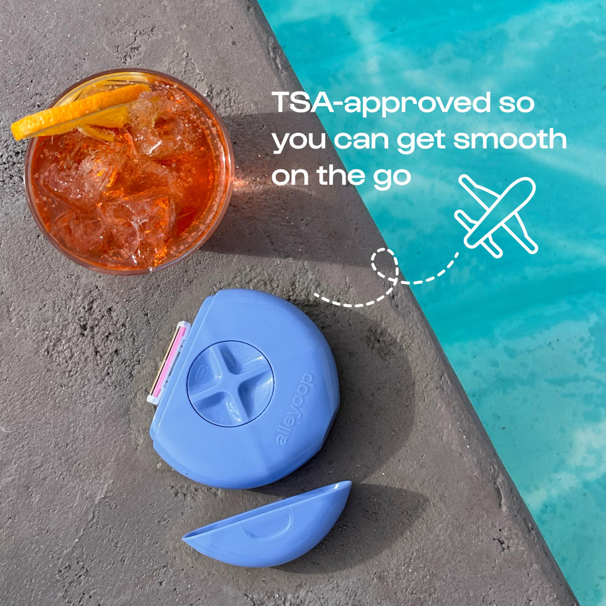 ALLEYOOP portable razor kit in periwinkle color for sensitive skin-friendly touch-ups.