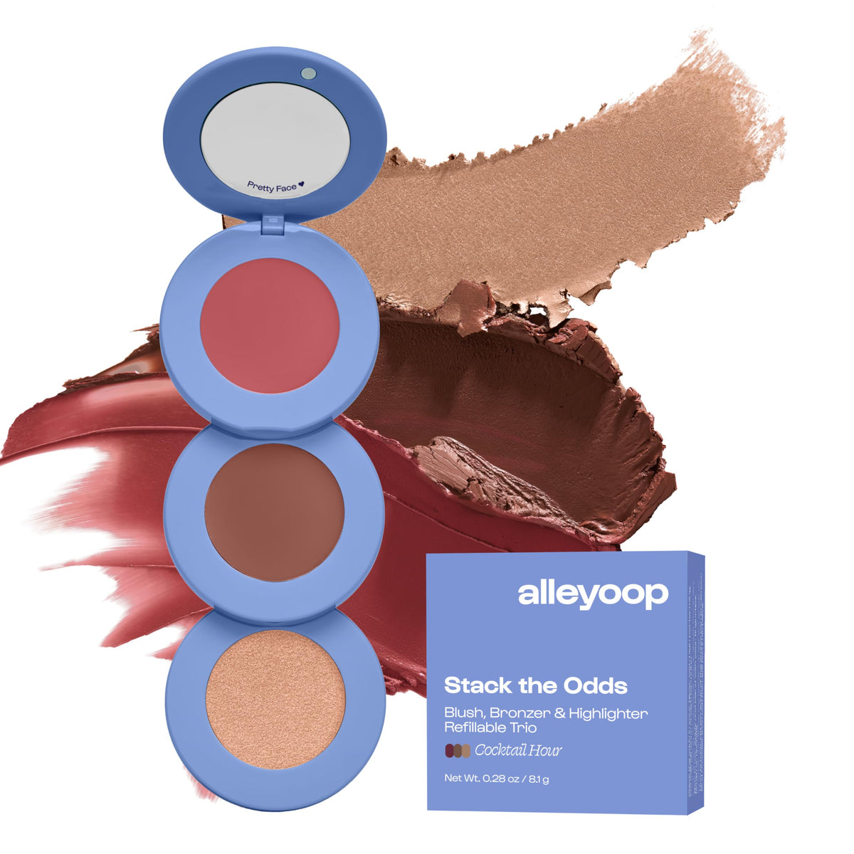 ALLEYOOP Stack The Odds compact with mirror for on-the-go touch-ups.
