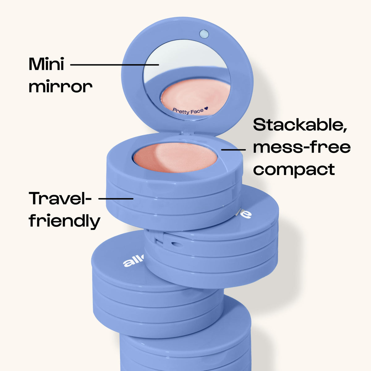 ALLEYOOP Stack The Odds compact includes a built-in mirror for easy on-the-go glam.