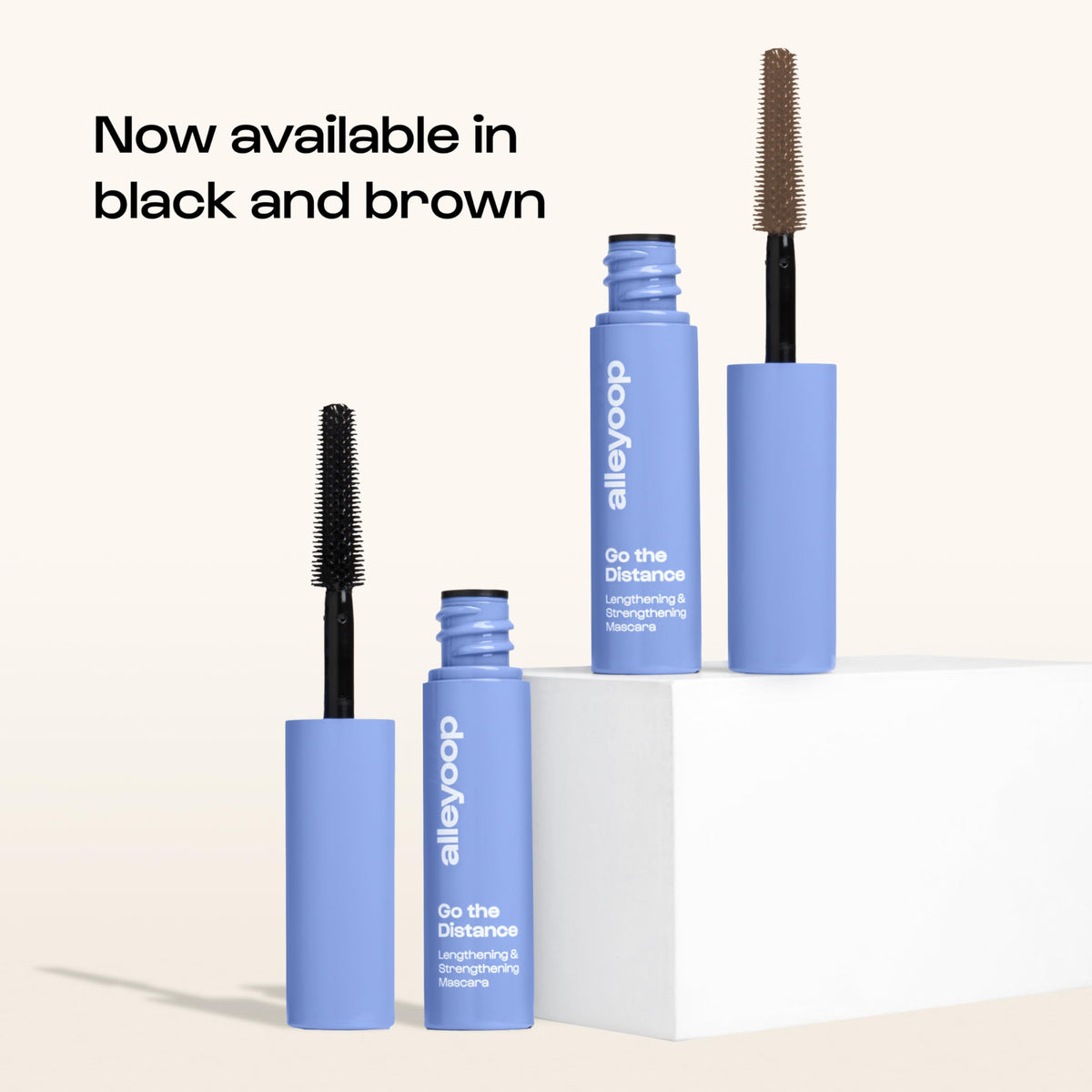 ALLEYOOP Tubing Mascara Brown packaging – compact mini 4 mL for travel.