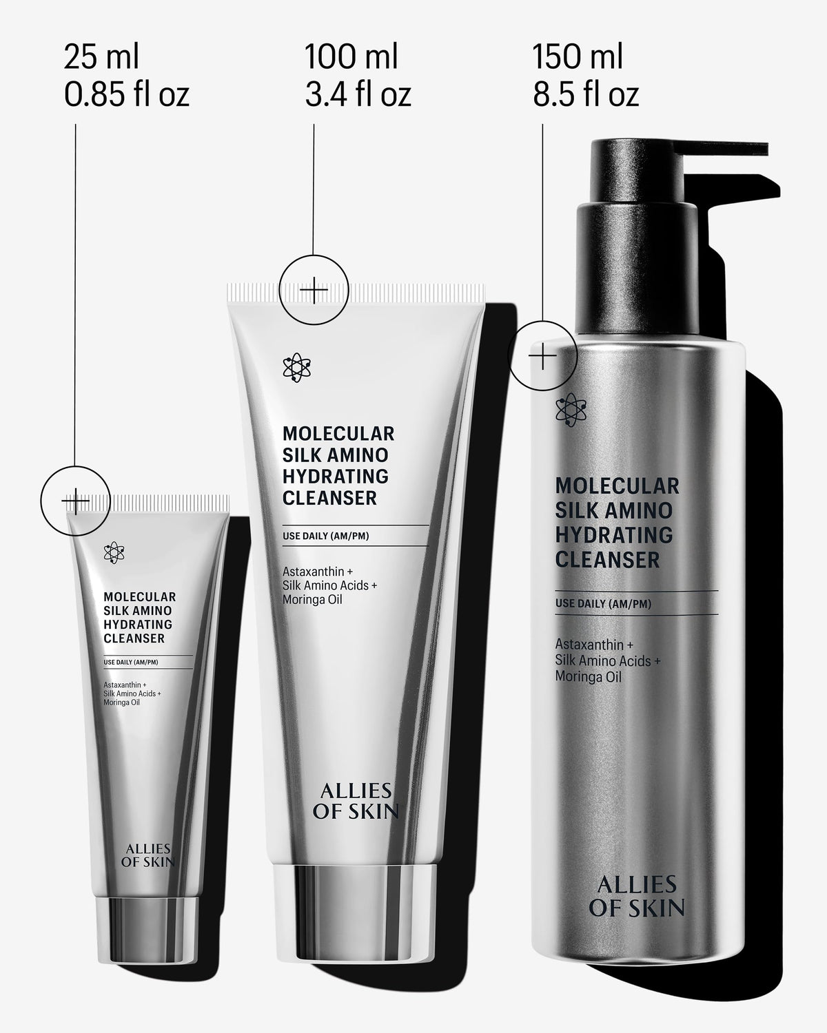 Allies of Skin Cleanser bottle showing silky, non-drying lather for dry skin mornings.