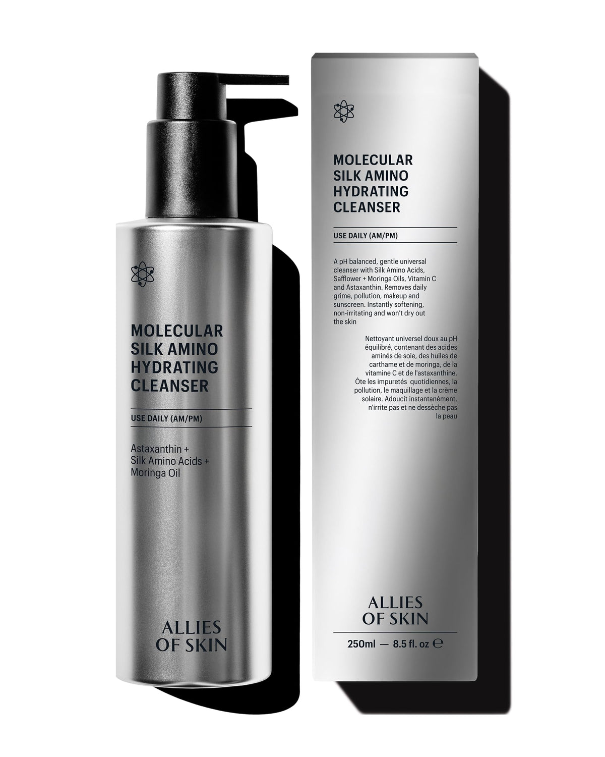 Allies of Skin Hydrating Silk Amino Face Cleanser bottle for gentle daily cleansing and moisture retention.
