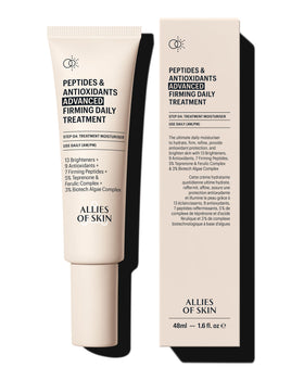Allies of Skin peptides and antioxidants bottle for daily firming and brightness.