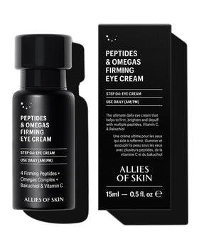 Allies of Skin peptides firming eye cream jar showing rich formula for hydrated under-eye skin