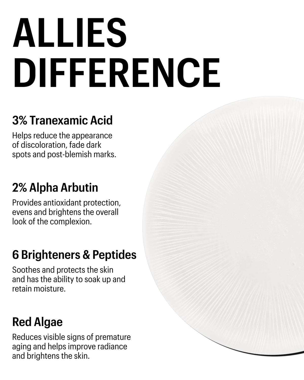 Close-up of embossed label on Allies of Skin brightening serum