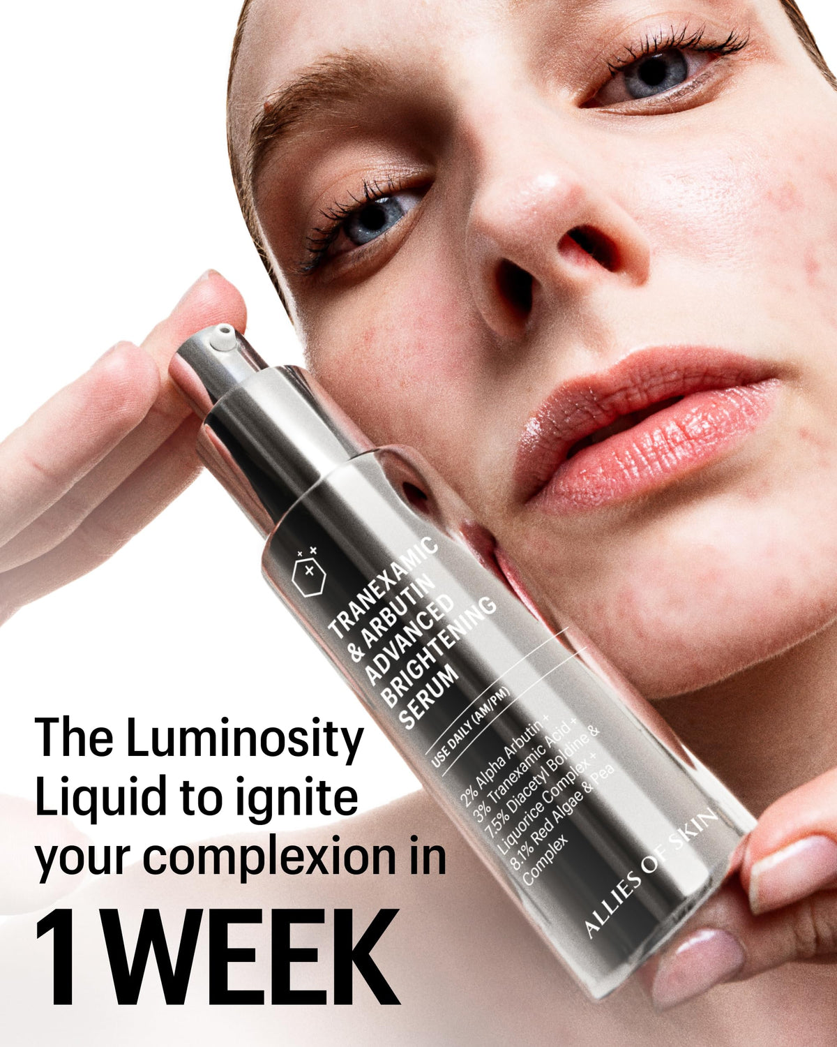 Allies of Skin serum pump-dispense shown for daily brightening routine