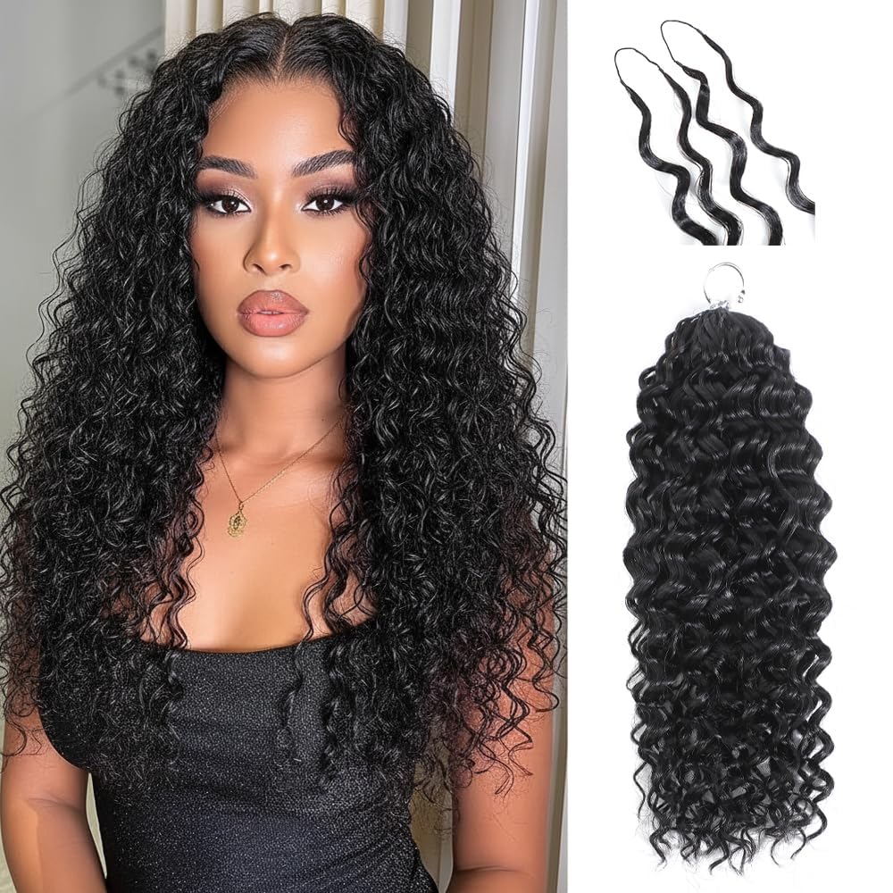 ALLKAN deep wave crochet bundles 16inch showcase voluminous texture for a salon-worthy look.