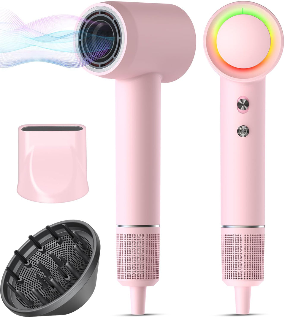 Alloom hair dryer 160000rpm pink finish for rapid drying and salon-ready results.
