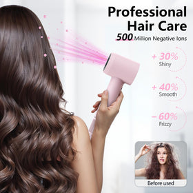 Alloom hair dryer thermo-control maintains safe heat during styling for hair protection.
