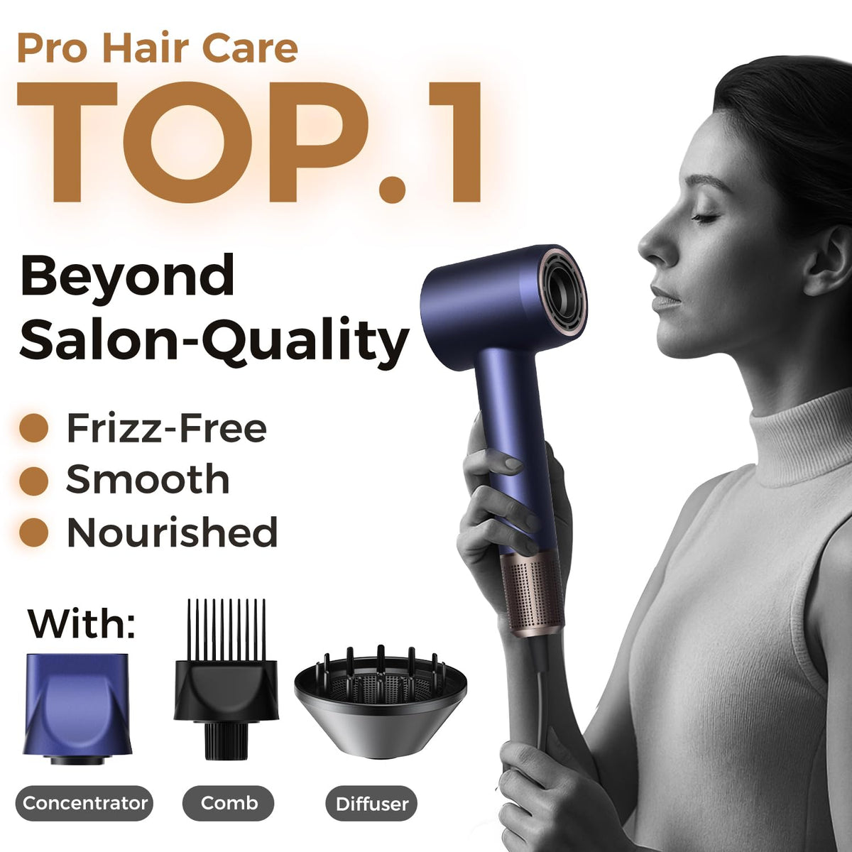 Alloom ionic system reduces frizz and seals moisture for smoother hair.
