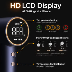 Smart display offers precise temperature presets for easy styling.