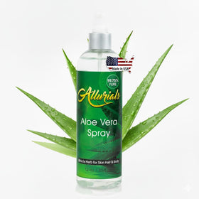 Allurials Aloe Vera Spray bottle for easy hydration on skin and hair.