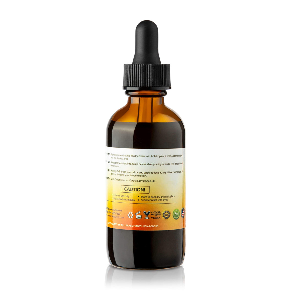 Allurials Carrot Seed Oil amber bottle emphasizes premium organic oil