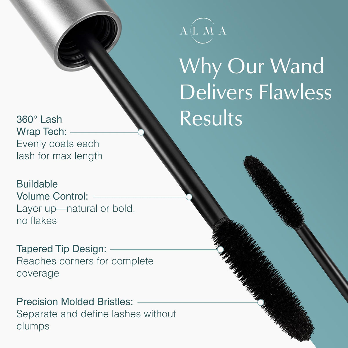 ALMA COSMETICS mascara being applied for lift on natural lashes