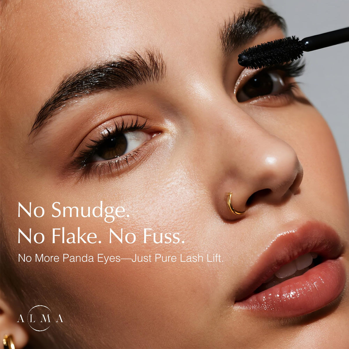 ALMA COSMETICS nighttime look with tubing mascara for dramatic definition