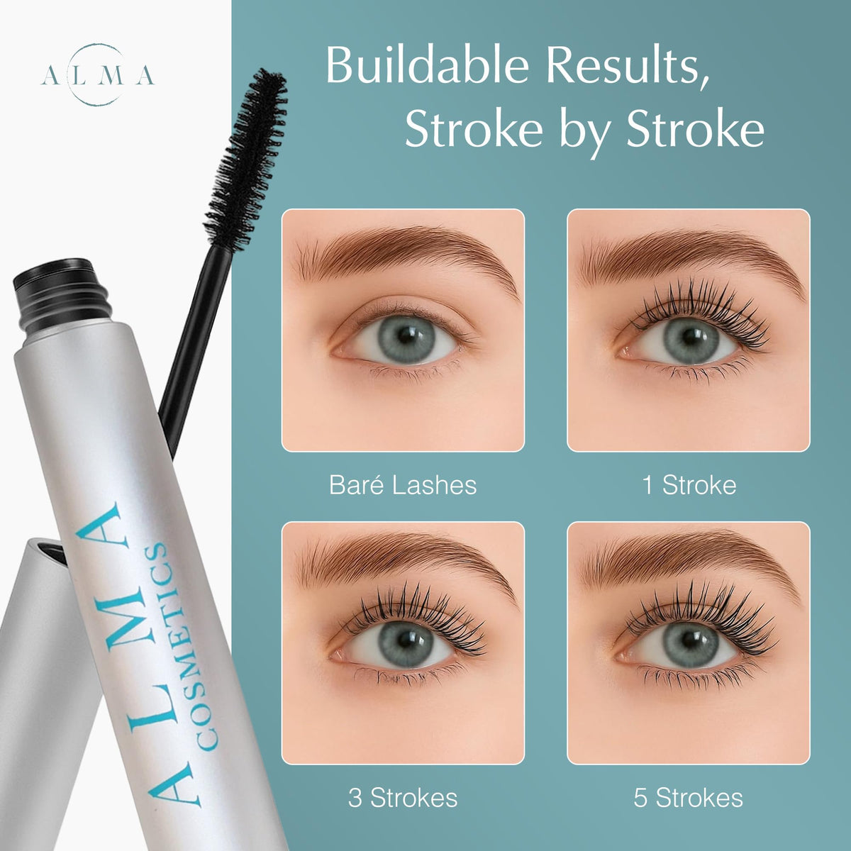 ALMA COSMETICS tubing mascara removal with warm water, no rubbing