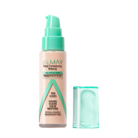 Almay Clear Complexion Foundation bottle with medium coverage for balanced, smooth skin.