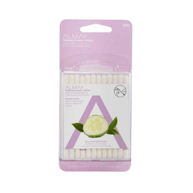 Almay cotton-tip swabs close-up showing precise, gentle wipes for lids and lashes.