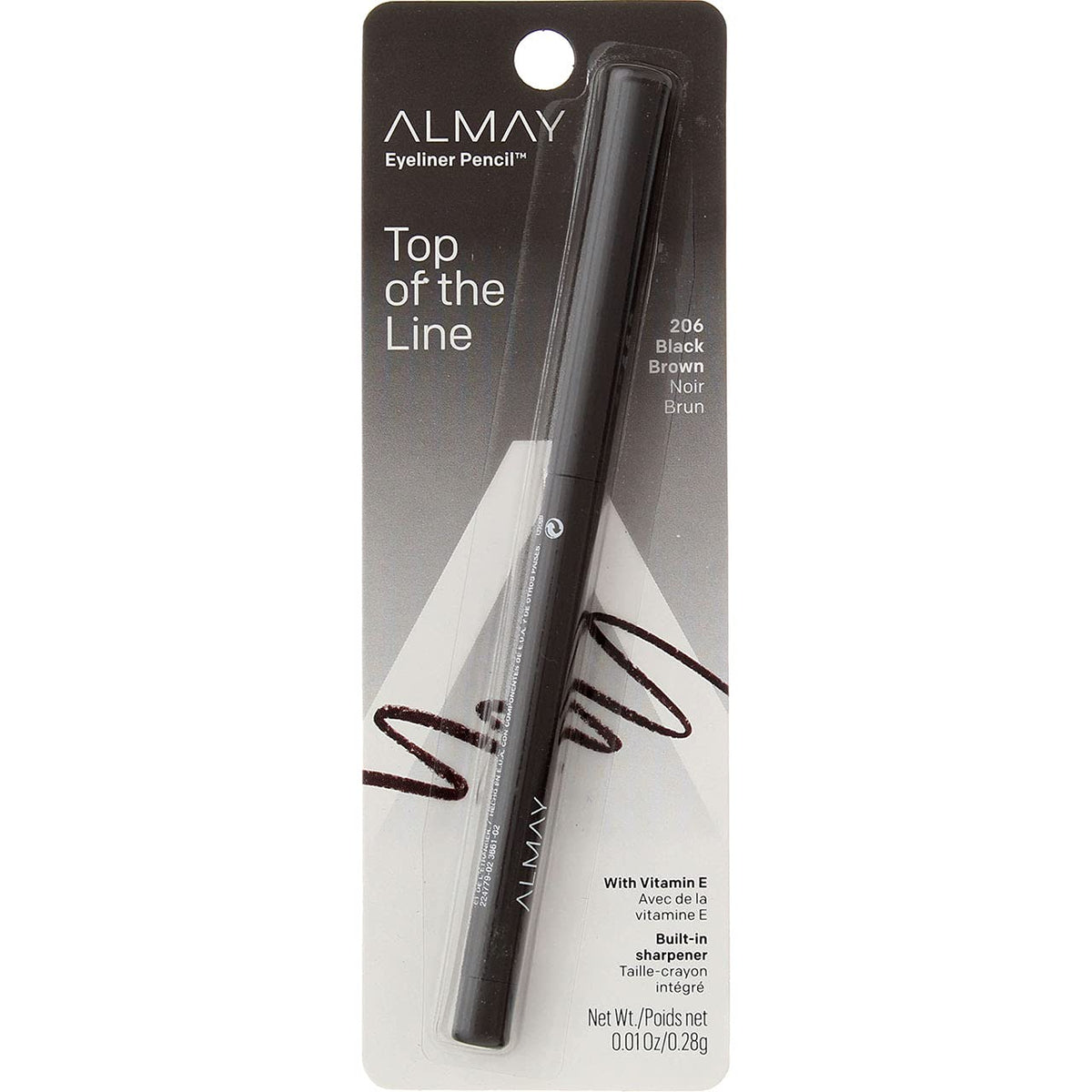 Almay Eyeliner Pencil Black Brown open cap displays precise tip for defined lines.