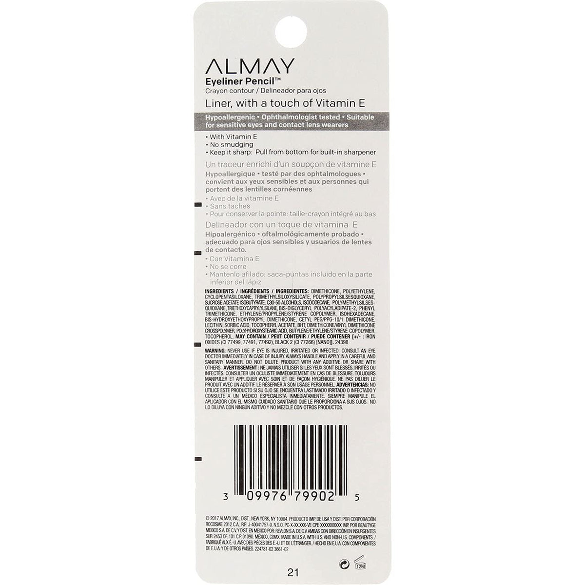 Almay Eyeliner Pencil Black Brown packaging image conveys value with four pencils.