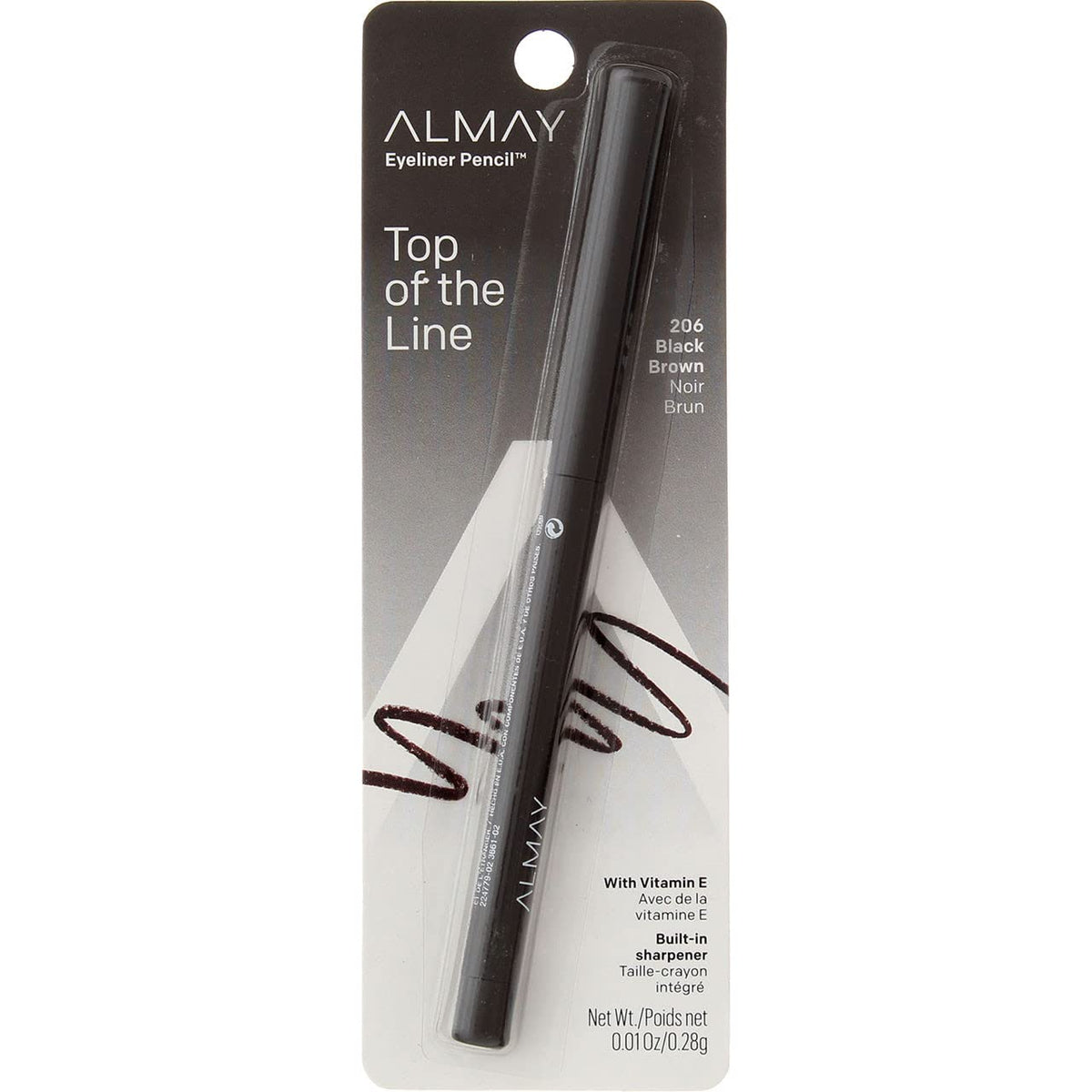 Almay Eyeliner Pencil Black Brown swatch shows rich color and smooth application.