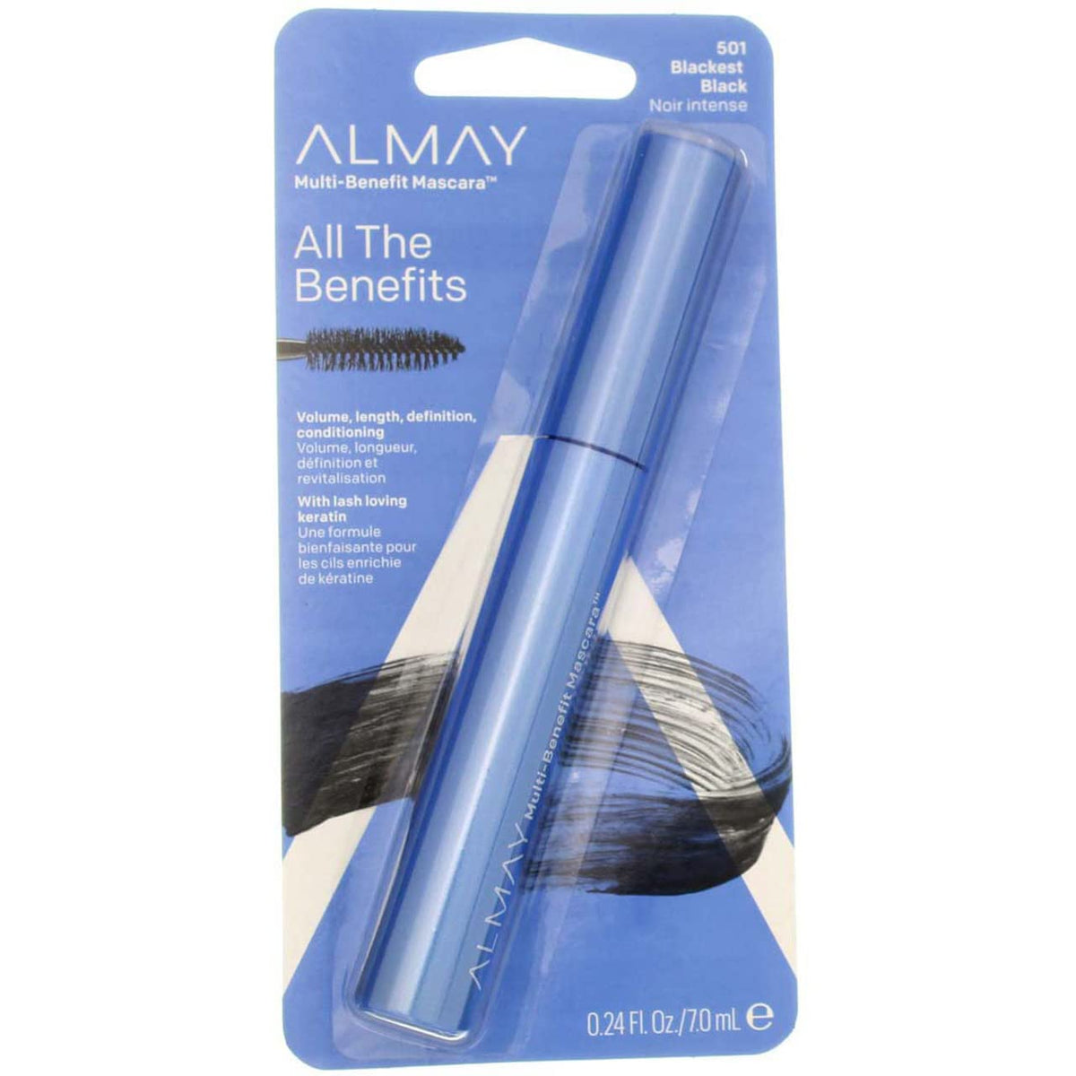 Almay One Coat Mascara wand close-up shows precise bristles for definition.