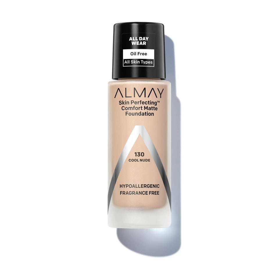 Almay Skin Perfecting bottle with pumpless design to reduce plastic waste.