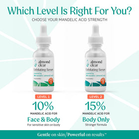 Almond Clear bottle beside skincare routine layout for face and body