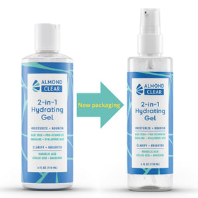 Almond Clear gel swirl closeup highlights fast-absorbing hydrator with matte finish.