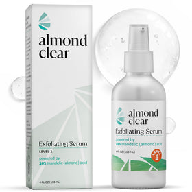 Almond Clear Level 1 Serum bottle close-up highlighting mandelic acid formula