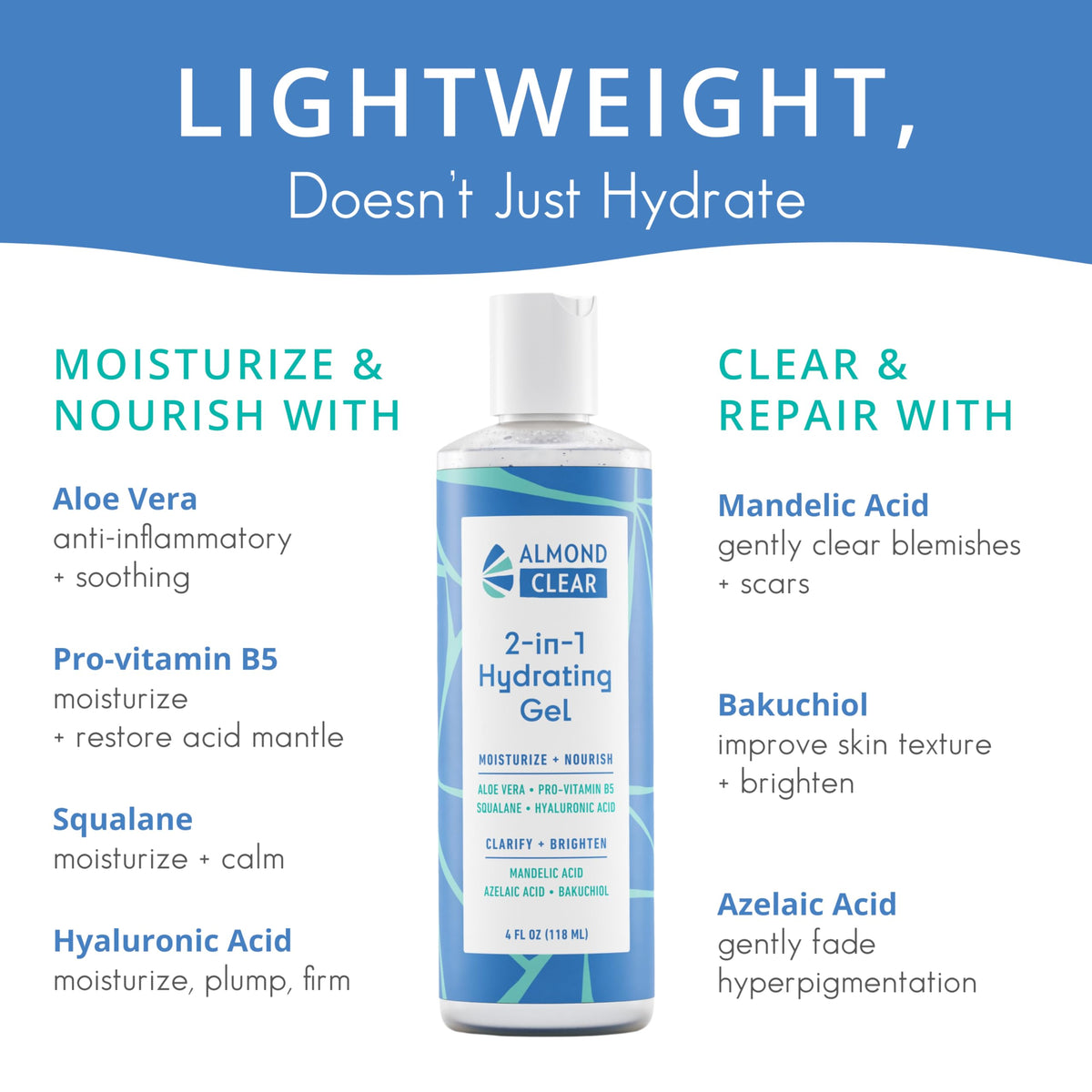 Almond Clear Squalane visual underscores barrier support and lightweight moisturization.