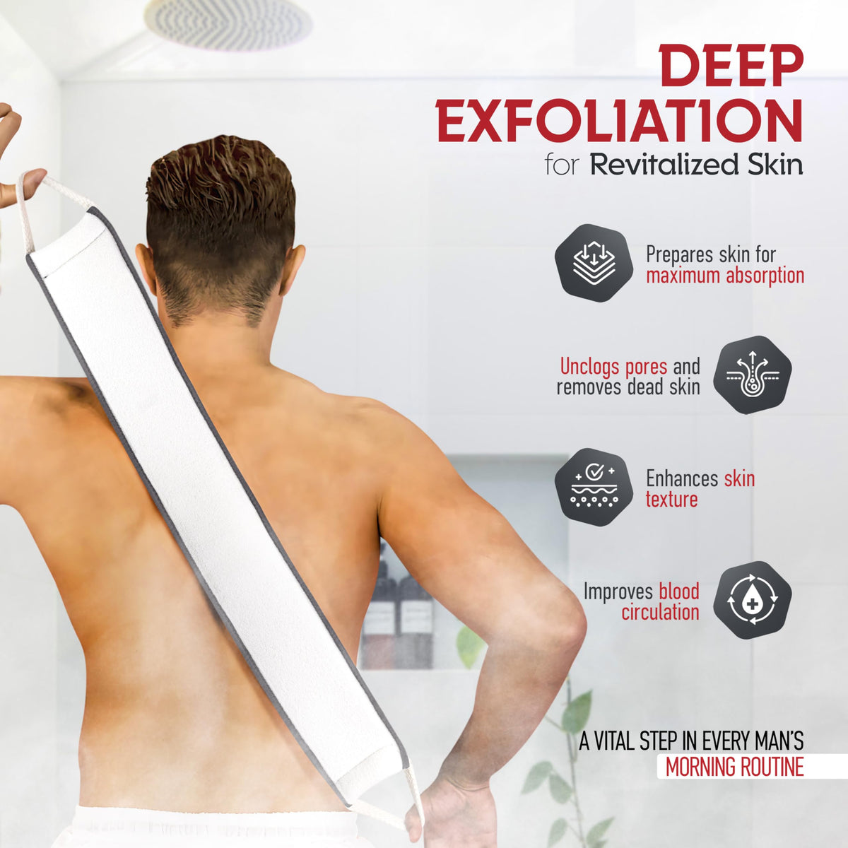 ALMOONI stitched back loofah construction ensures durability