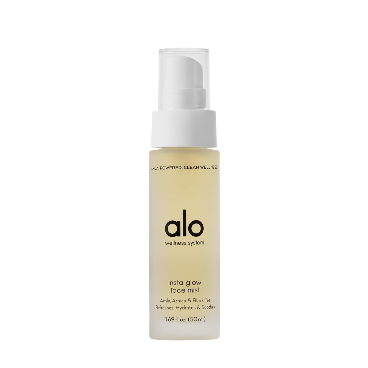 ALO Yoga Insta Glow Face Mist bottle for on-the-go hydration.