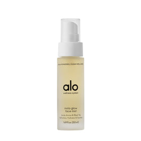 ALO Yoga Insta Glow Face Mist bottle for on-the-go hydration.