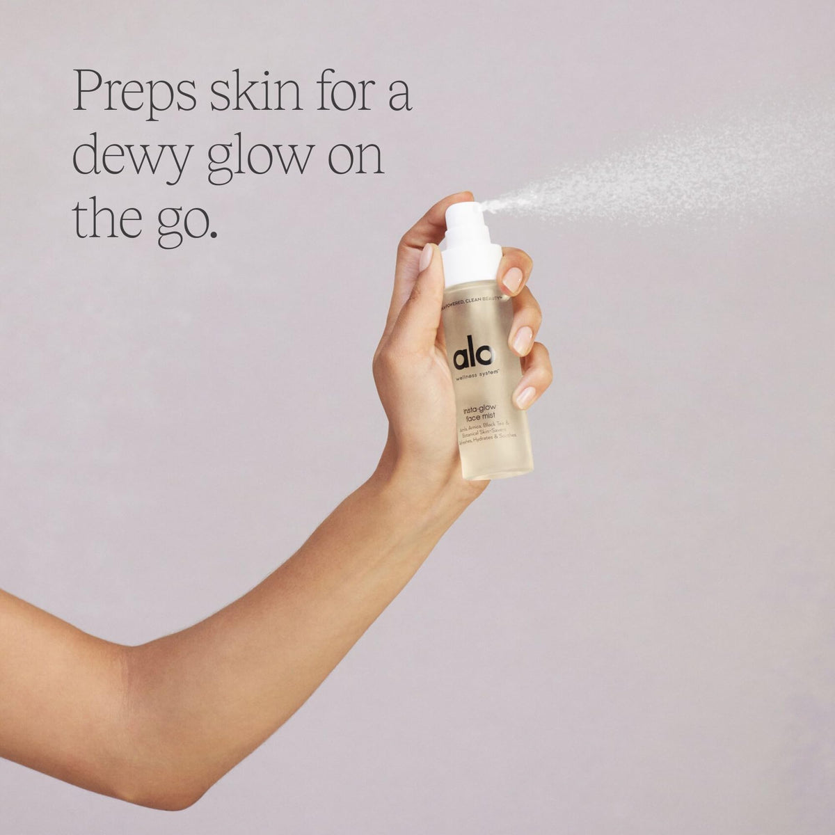 ALO Insta Glow Face Mist adds a fresh look to the face after application.
